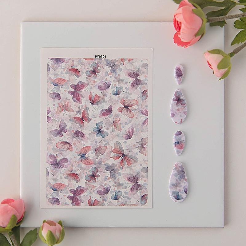 Butterfly Painted Pattern Polymer Clay Watercolor Transfer Paper Water-soluble Disposable Sticker Earring Jewelry Pottery Making
