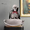 Dark Aesthetic Ornament Halloween Skeleton Decorative Tray, Gothic Storage Tray with Black Cape Red Figurine Bow, Multifunctional Desktop Organizer