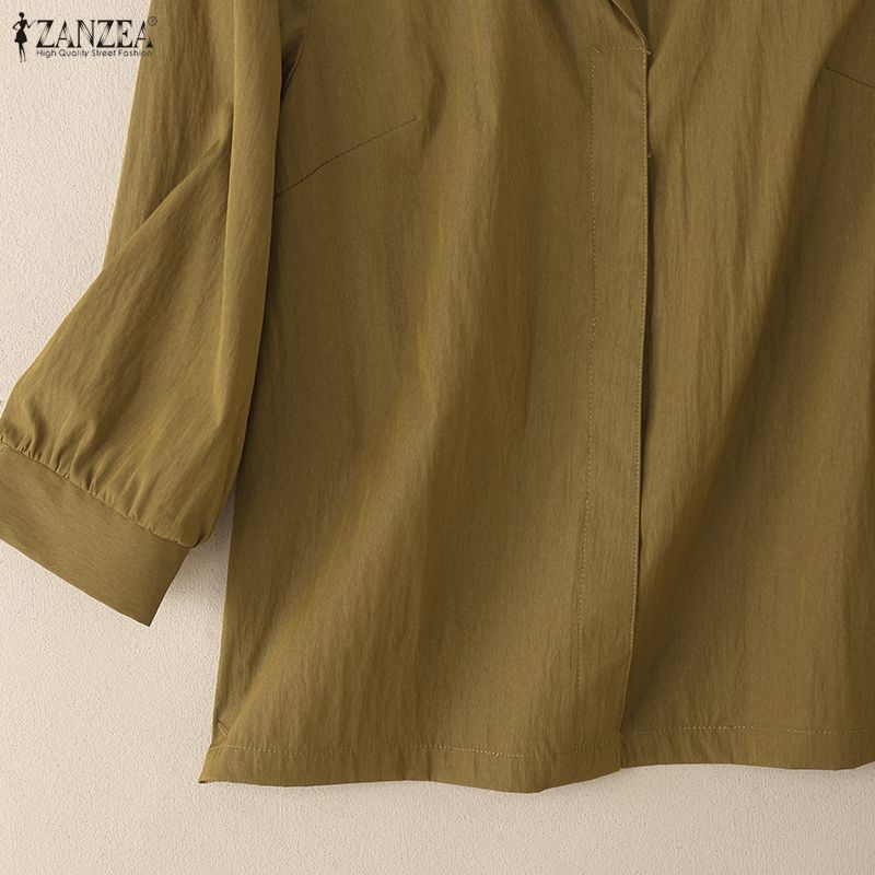 ZANZEA Women Turn Down Collar Loose Casual 3/4 Sleeve Blouse