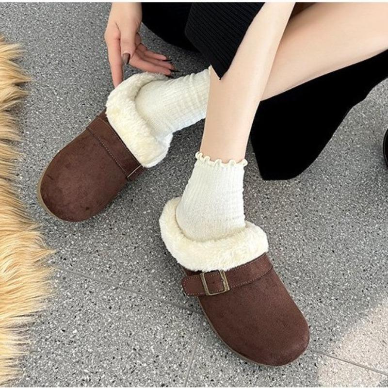 Thick-soled Fluffy Women's New Autumn and Winter Outer Wear One Pedal, Velvet Warm Bag Head and Half-drag Cotton Shoes
