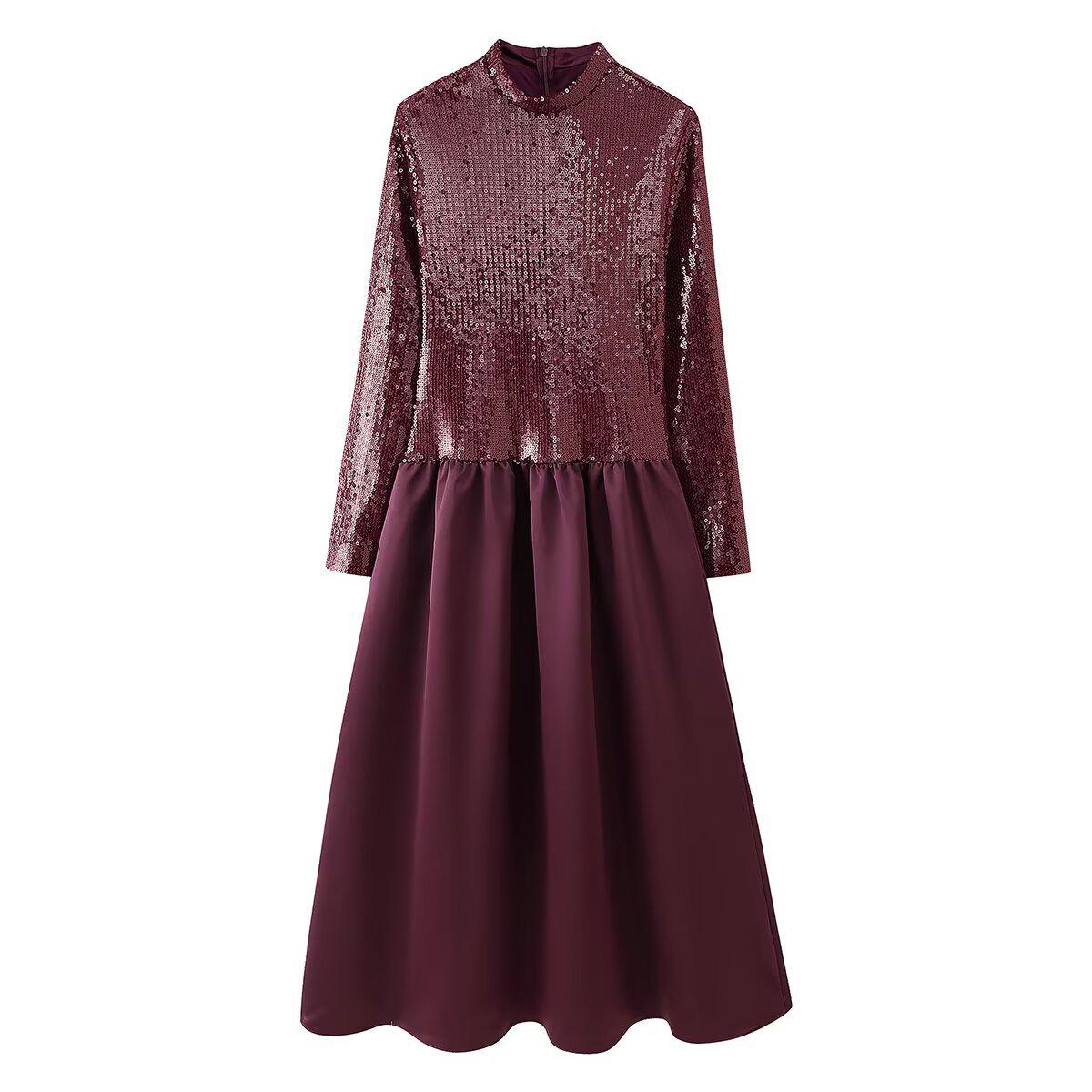 

2025 Весна Женское Европейское и Американское Модное Платье С Пайетками и Круглым Вырезом L