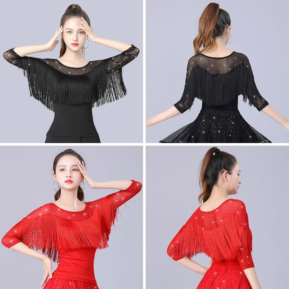 Tassel Latin Dance Top Shiny Samba Dance Top Fashion Dance Clothes  Women