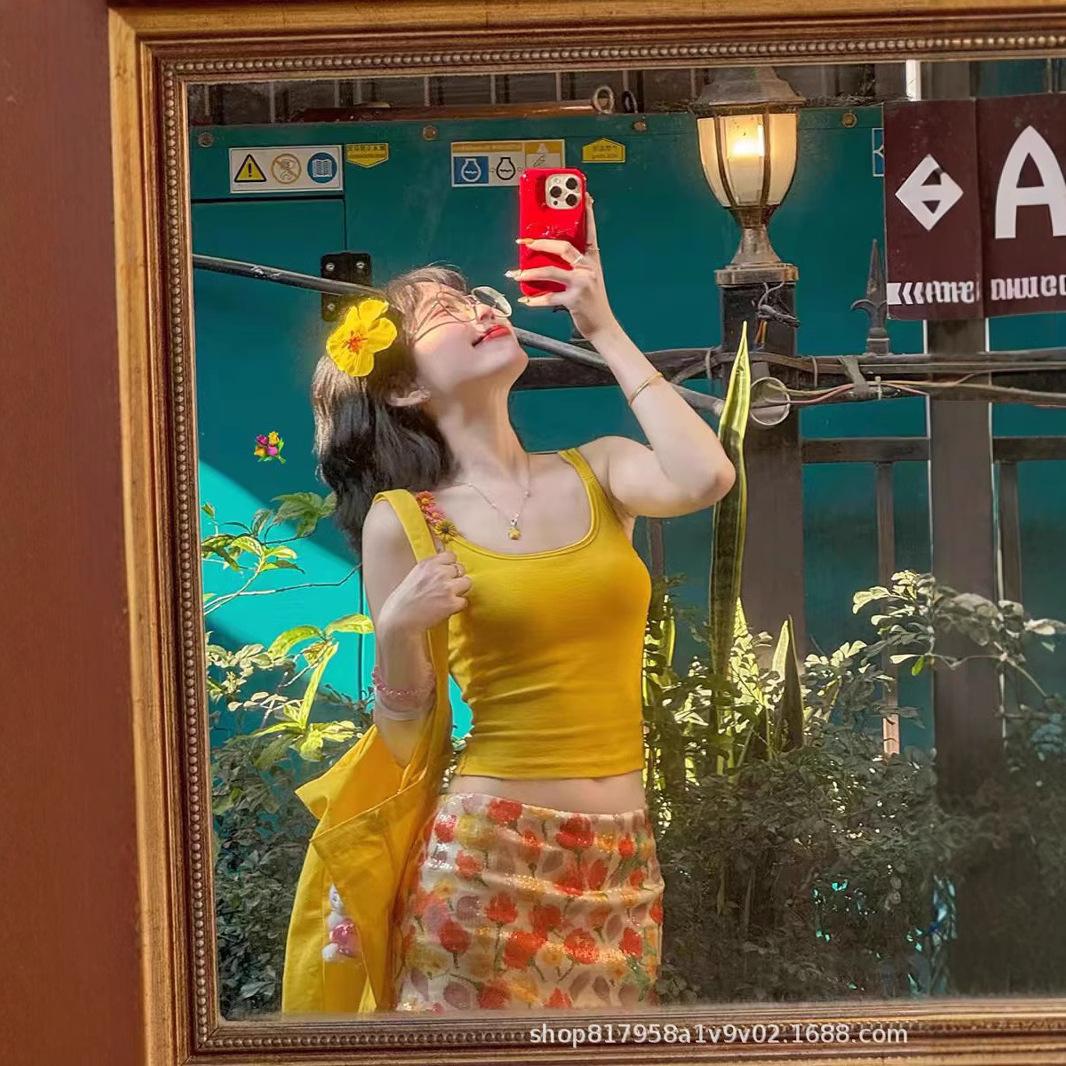 

Корейский Ретро Ромашковый Цветочный Желтый Приталенный Жилет - Женский Летний Универсальный Топ L жёлтый