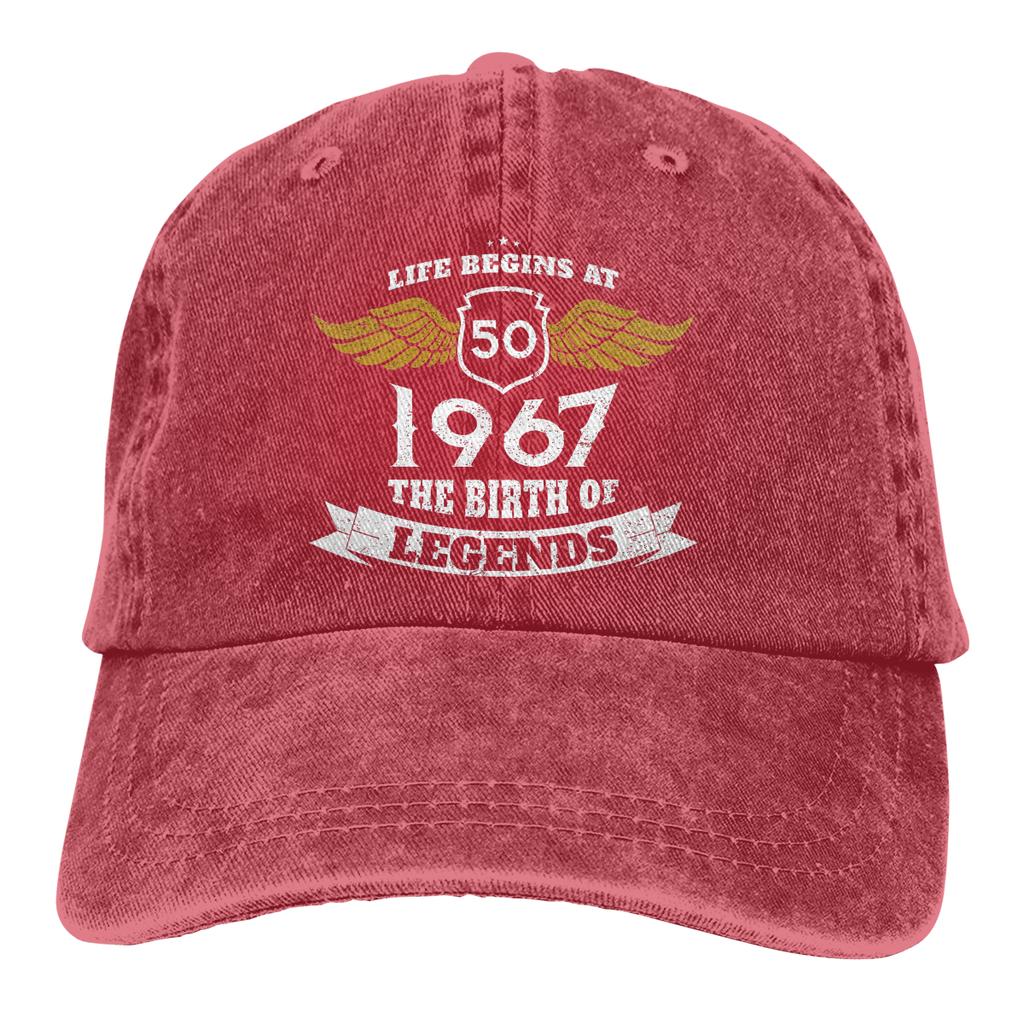 Adjustable Solid Color Baseball Cap Life Begins At 50 1967 The Birth Of Legends Washed Cotton 50 Years Old  Sports Woman Hat
