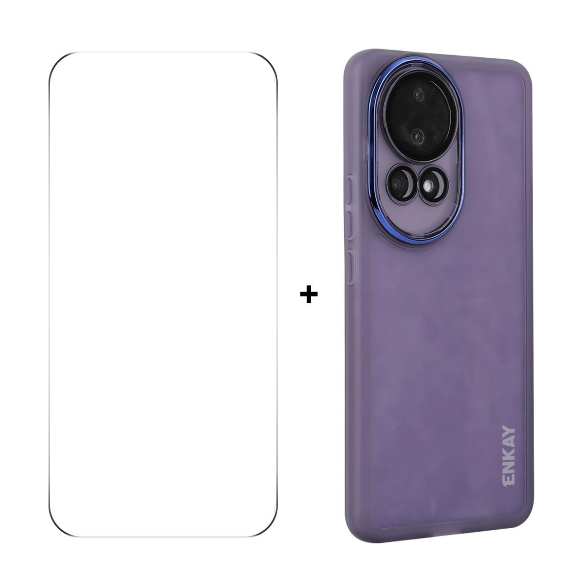 

For Huawei nova 12 5G Case Matte TPU Phone Cover with Lens Film+9H Glass Protector Purple