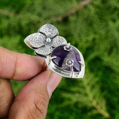 Thanks Giving Day Sale Chevron Amethyst Stone Flower Ring 925 Sterling Silver