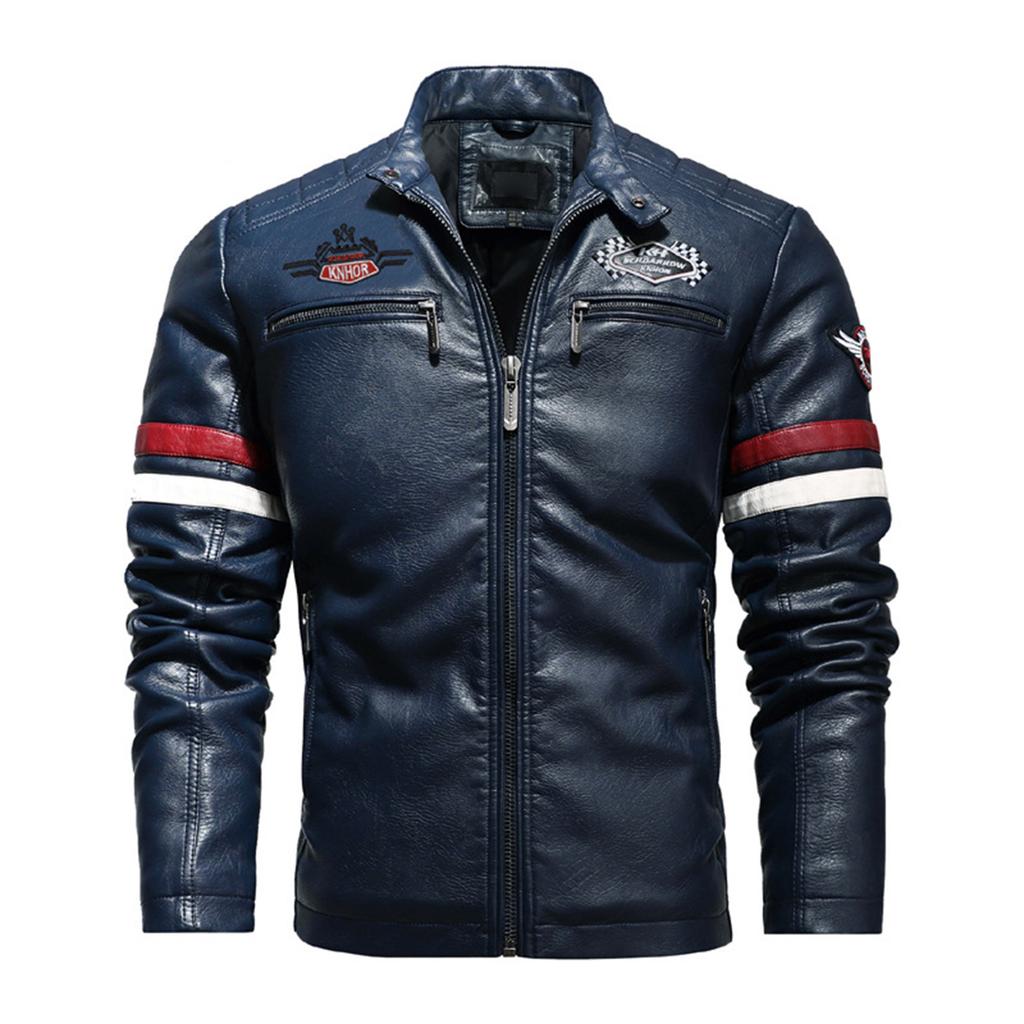 Men's Leather Motorcycle Embroidery Label PU Jacket Outdoor Racing Clothing Trendy Coat