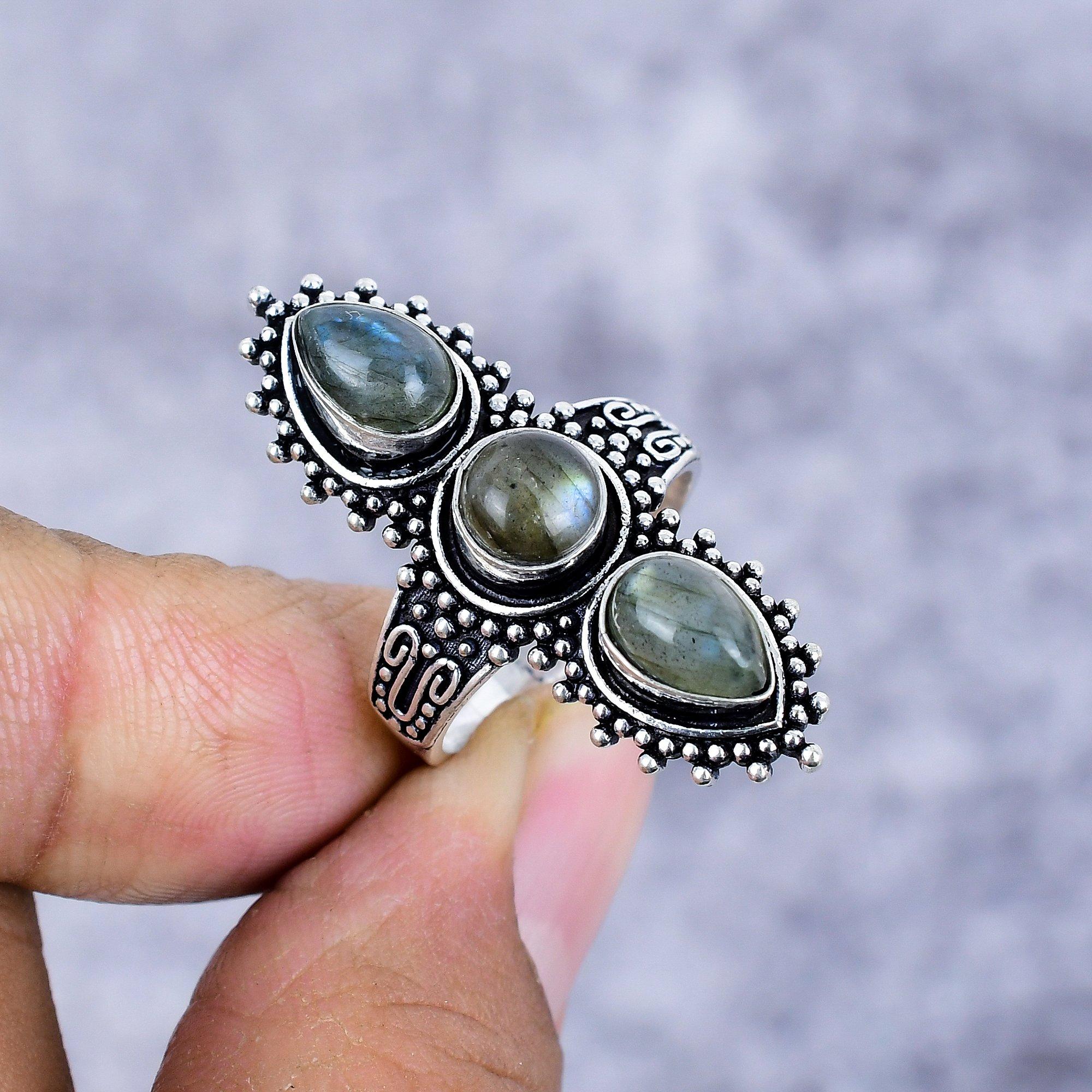 

Labradorite Gemstone Handmade 925 Sterling Silver Jewelry Ring Size 8 M-2674