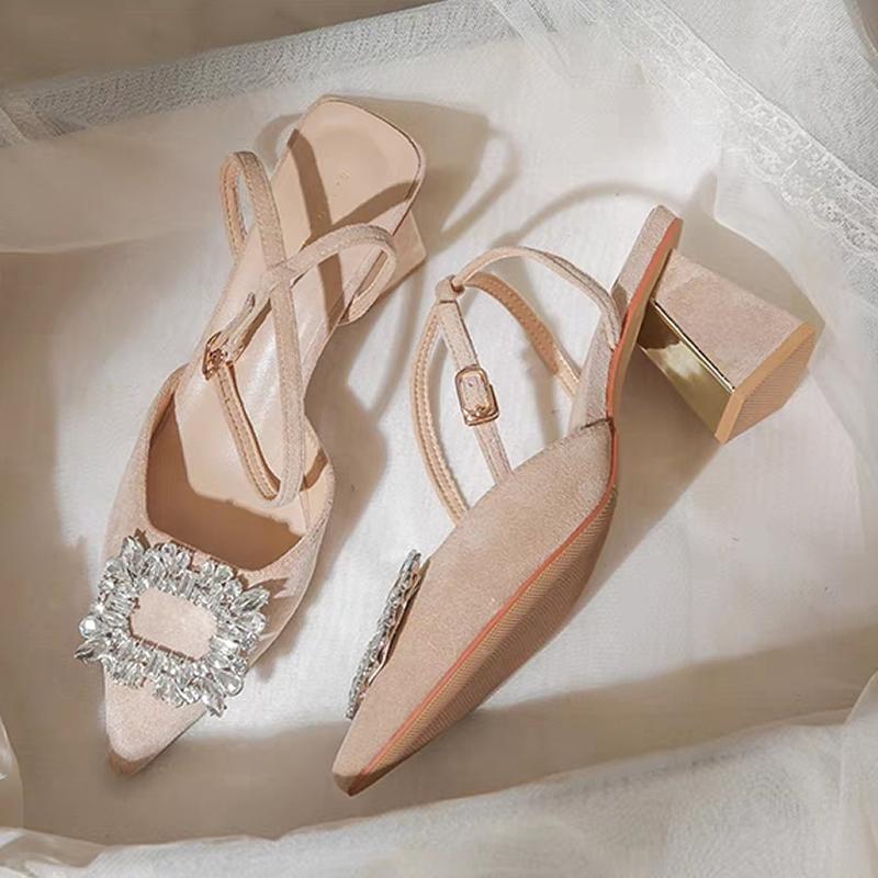 

Кристальные сандалии с ремешком на щиколотке Женские туфли с острым носком на высоком каблуке Сандалии женские Блестящие женские туфли-лодочки с квадратным каблуком и стразами 40 абрикосовый