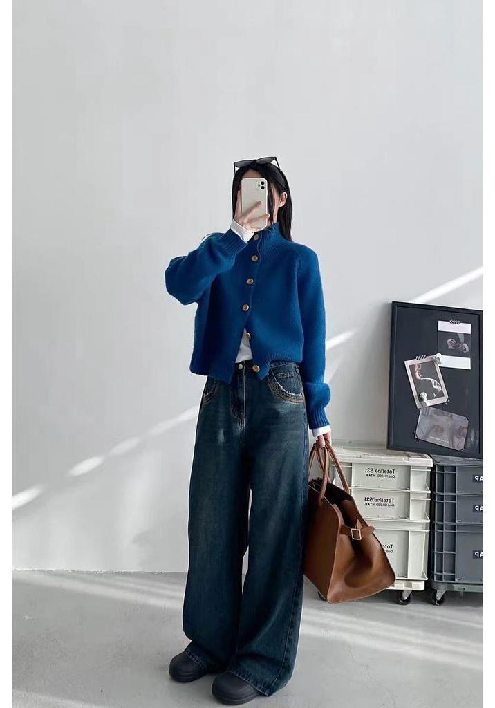 Women's Cozy Korean Style Wool Knit Cardigan - Autumn/Winter Outerwear