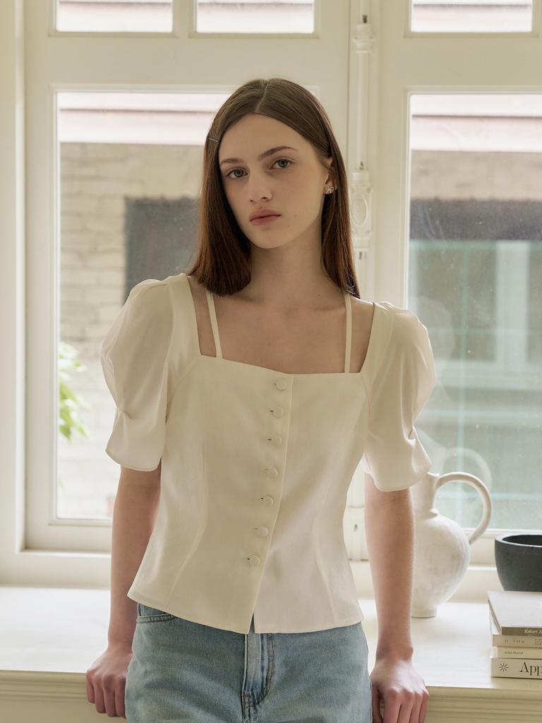Peulomdeimomeonteu Satin Strap Button Blouse_2Color