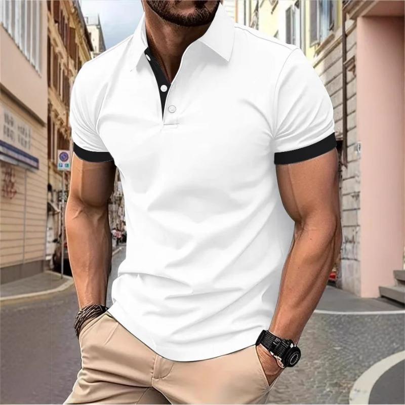 Men's Polo Shirt Short Sleeve Casual Slim Fit Color Blocking T-shirts England Style Streetwear Polos Men's Tops Tees