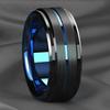 Fashion 8mm Stainless Steel Rings For Men Women Blue Groove Step Edge Black Brushed Engagement Rings Wedding Anniversary