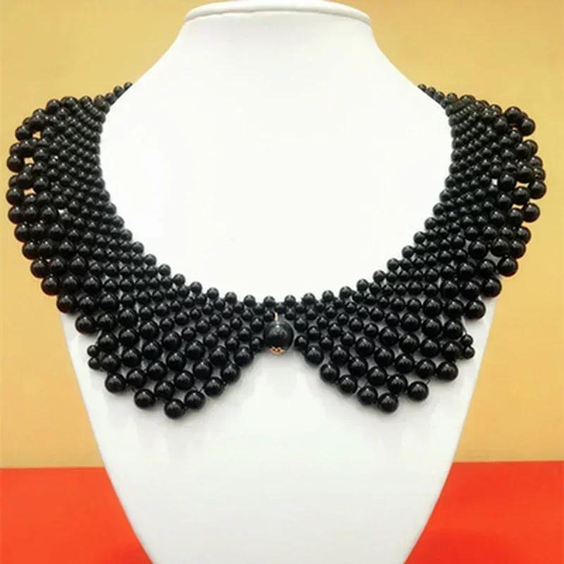 Detachable Blouse Fake Collar Faux Pearl Beaded False Collars Choker Necklace Summer Cloth Accessory for Women Girls Fake Collar