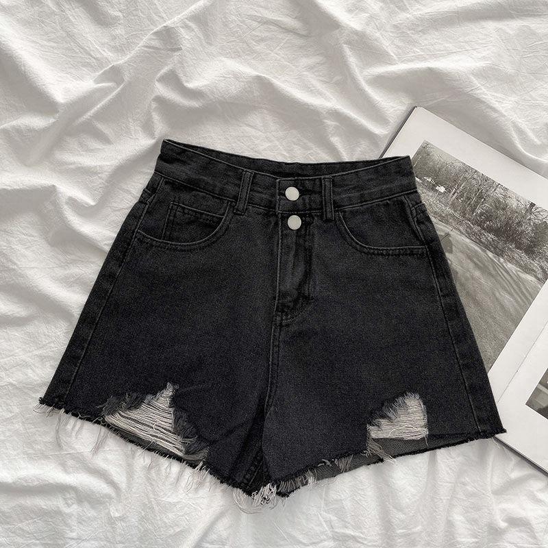 Pants Classic and Minimalist Fashion Versatile Summer Broken Hole Female Thin High Waist Wide Leg Ragged Denim Shorts Individuality and Trendiness