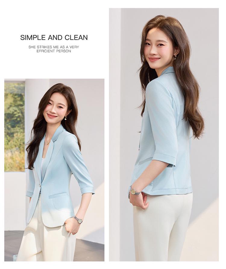 White Women's Casual Slim-Fit Blazer with Mid-Sleeves
