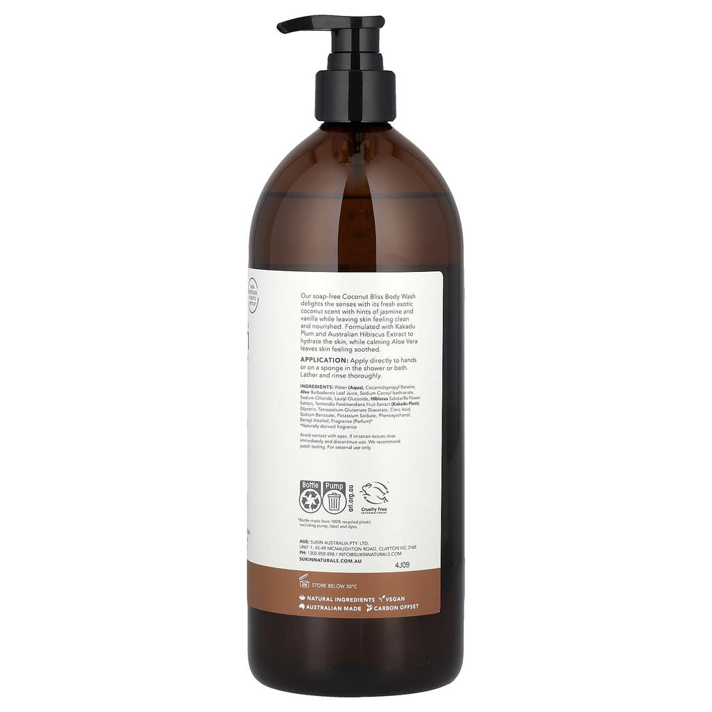 Botanical Body Wash, All Skin Types, Coconut Bliss, 1 L (33.82 Fl Oz)