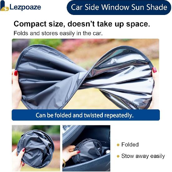 2-Pack Car Side Window Sun Shade | Black Gel Electrostatic UV Protection Sunshade | Universal Fit 99% Vehicles | Foldable Car Shades