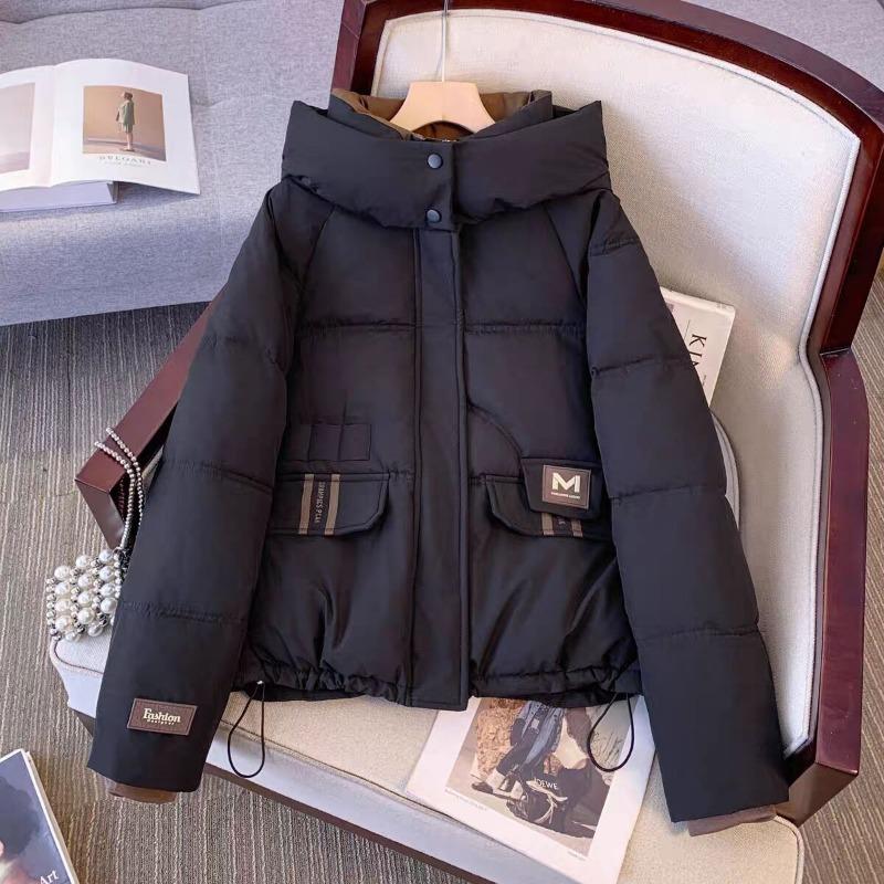 Fashion Hooded Down Jacket Short Loose Fit Winter Thickened Coat Women Oversize Warm Cotton Padded