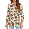 Damen T-Shirt mit Weihnachtsdruck, 3/4-Ärmel, für den Alltag, Wochenendmode, Basic, Rundhalsausschnitt, normales Oberteil