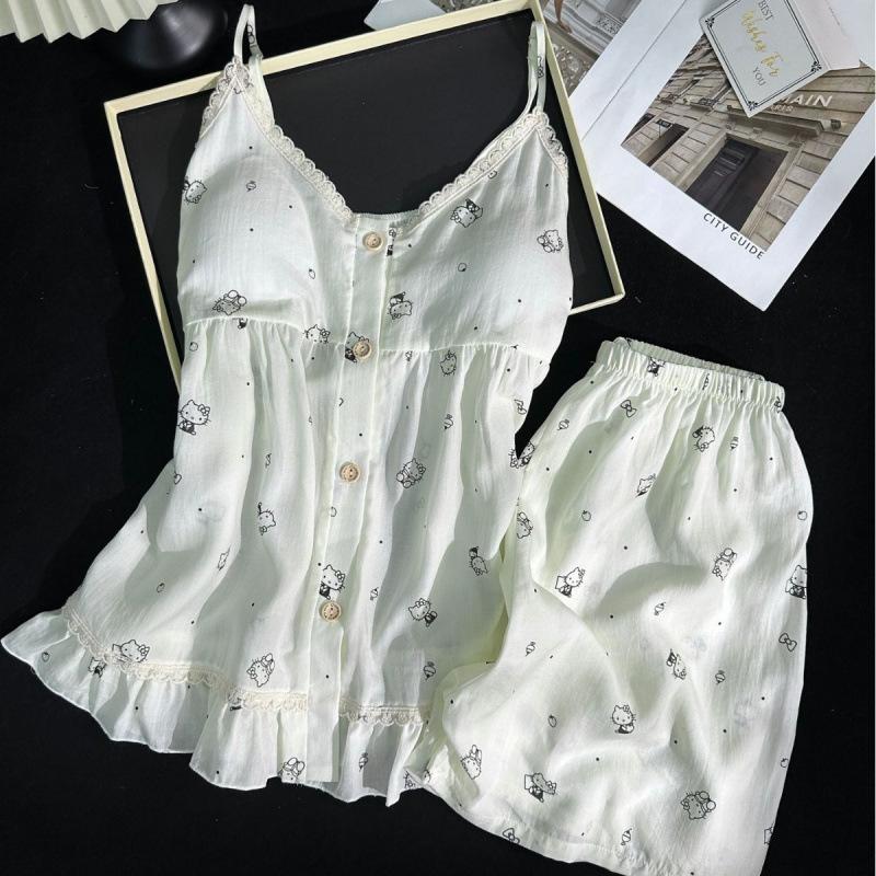 [Lyocell] Women's sleepwear with chest pads, summer sweet and fresh KT kitten camisole shorts, two-piece loungewear