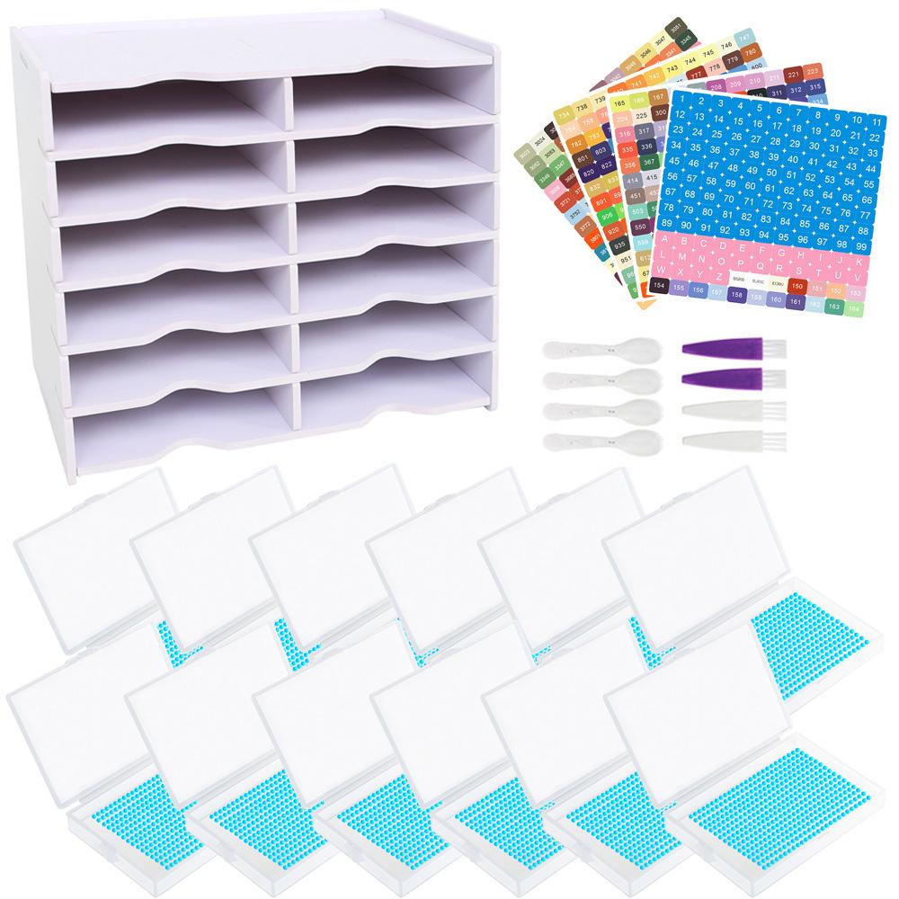 

12 Pc Diamond Painting Tools Art Tray With Shelf Kit New Diamond Tray Keep Diamonds Neatly Arranged Diamond Painting Accessories 10x7x1.8cm