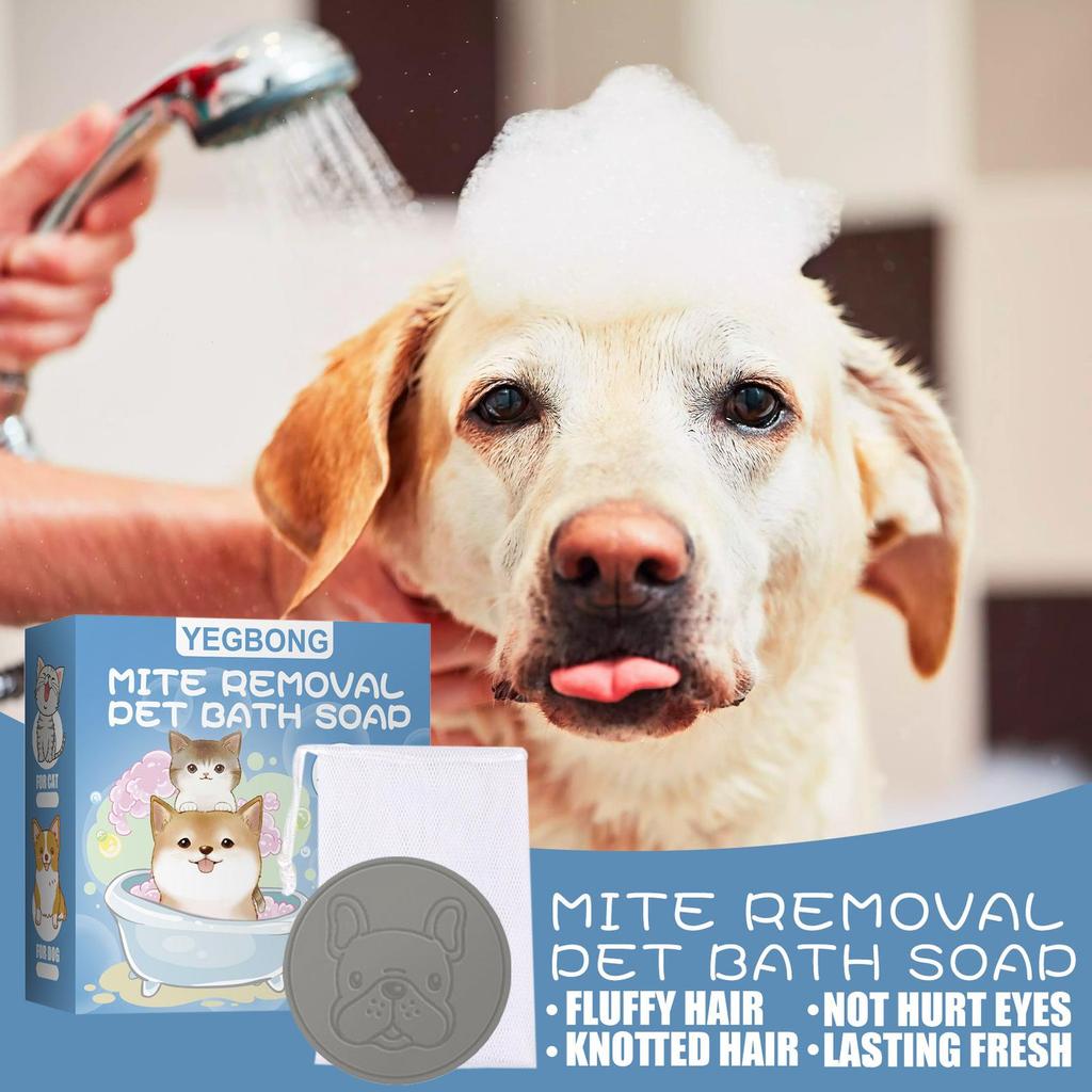 YEGBONG Haustier Anti-Milben Badeseife für Katzen und Hunde, Reinigend, Desinfizierend, Anti-Milben, Deodorierende Badeprodukte (Inklusive Schaumstoffnetz) 1 Satz