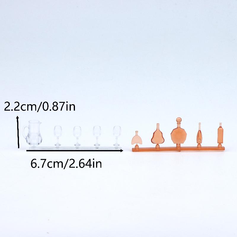 Miniatur-Weinglas und Flaschen-Set 1:12 Maßstab Puppenhaus Zubehör Transparent Mini Barware Modell Für Puppenhaus Bar Dekoration