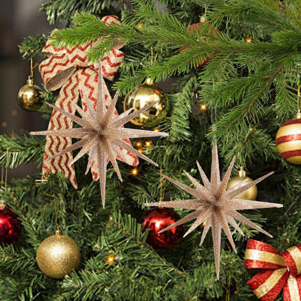2 Pieces Christmas Tree Star Ornaments Three-dimensional Glitter Star Christmas Tree Ornaments Holiday Decoration