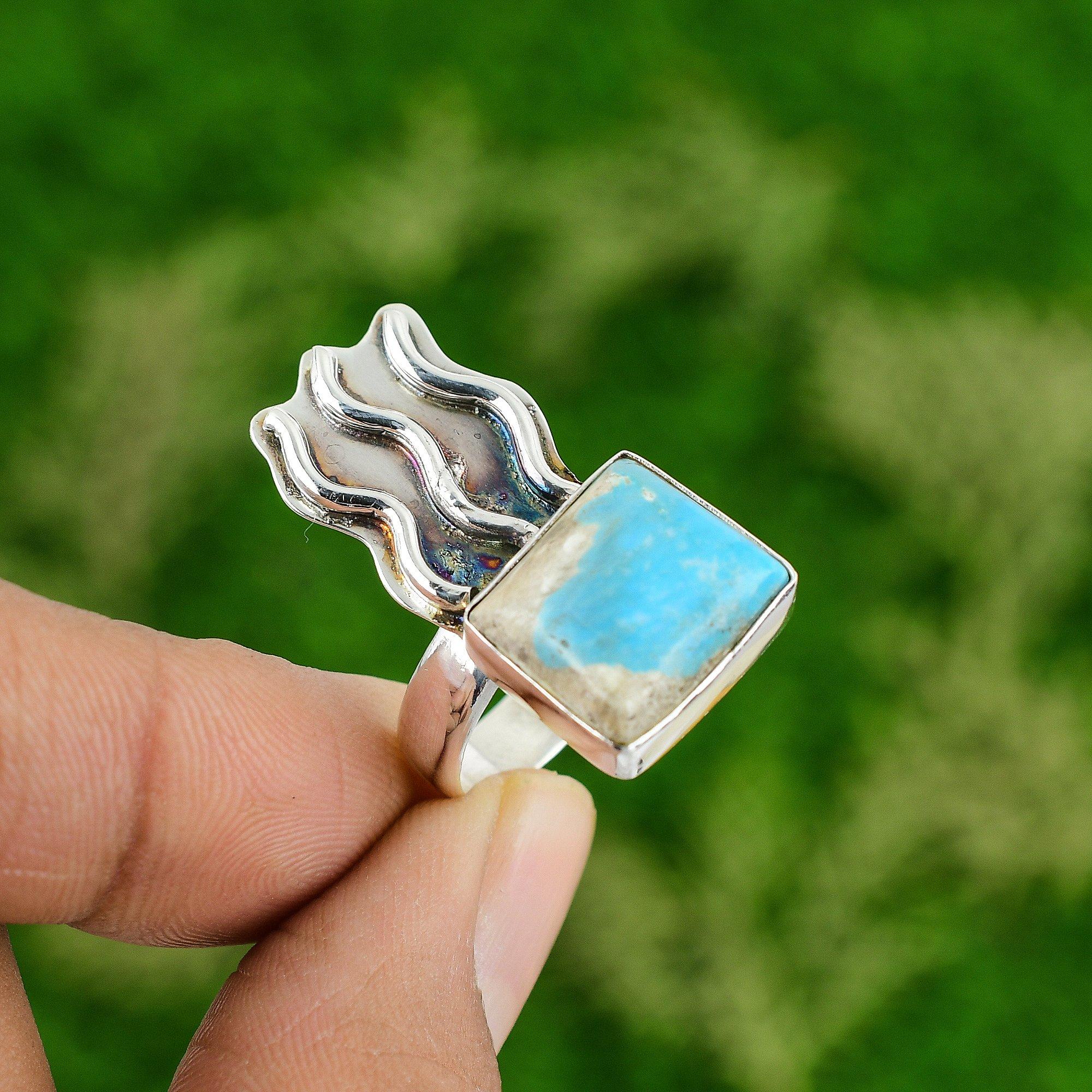 

Natural Sleeping Beauty Turquoise 925 Silver Statement Ring Size 9 For Women 9