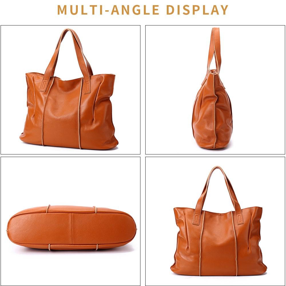 Genuine Leather Tote Bag for Women, Top Grain Cowhide Shoulder Handbag, Large Capacity A4 Work Bag, Soft Texture Commuter Purse, Vintage Style
