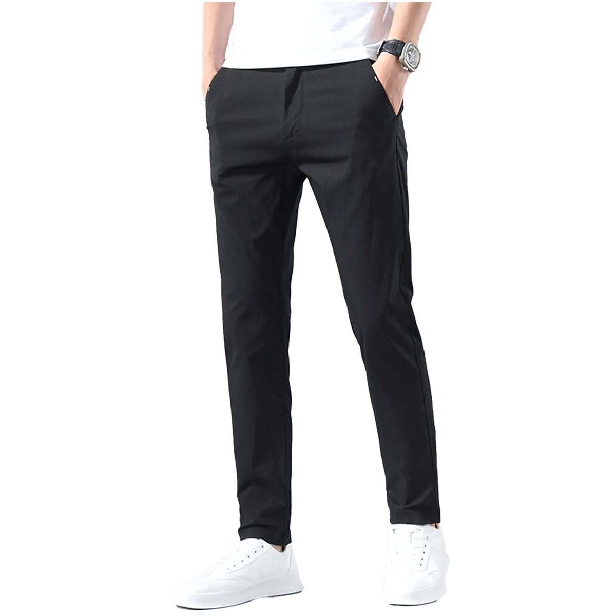 X-cross Men s Stretch Chino Pants, Slim Fit, Golf, Skinny Fit, Pre-hemmed, Plus Sizes, Black, Elastic, Work, Chino Pants, No-Tuck, Long Pants, Easy Fi