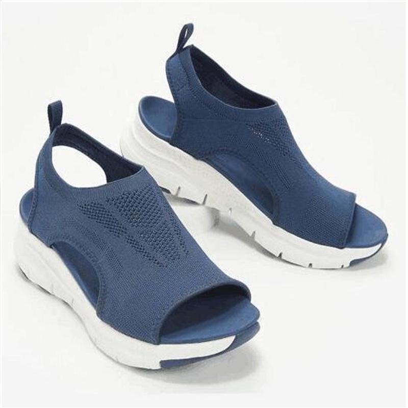 

2021 Летние Женские Римские Сетчатые Трикотажные Сандалии на Плоской Подошве Большого Размера 45 синий