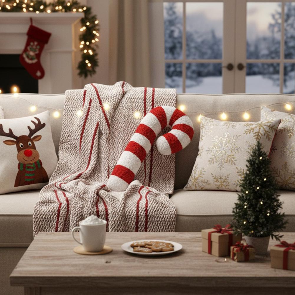 14 Inch Christmas Candy Cane Pillow for Sofa Bed Lollipop Plush Pillow Soft Fluffy for Bedroom Living Room Winter Home Decoratio