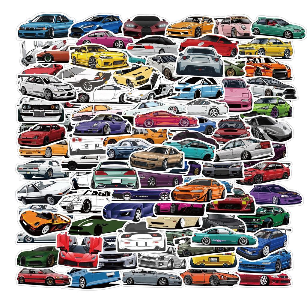 100 Cartoon JDM Car Graffiti Stickers Decorate Motorcycle Suitcase Waterproof Stickers