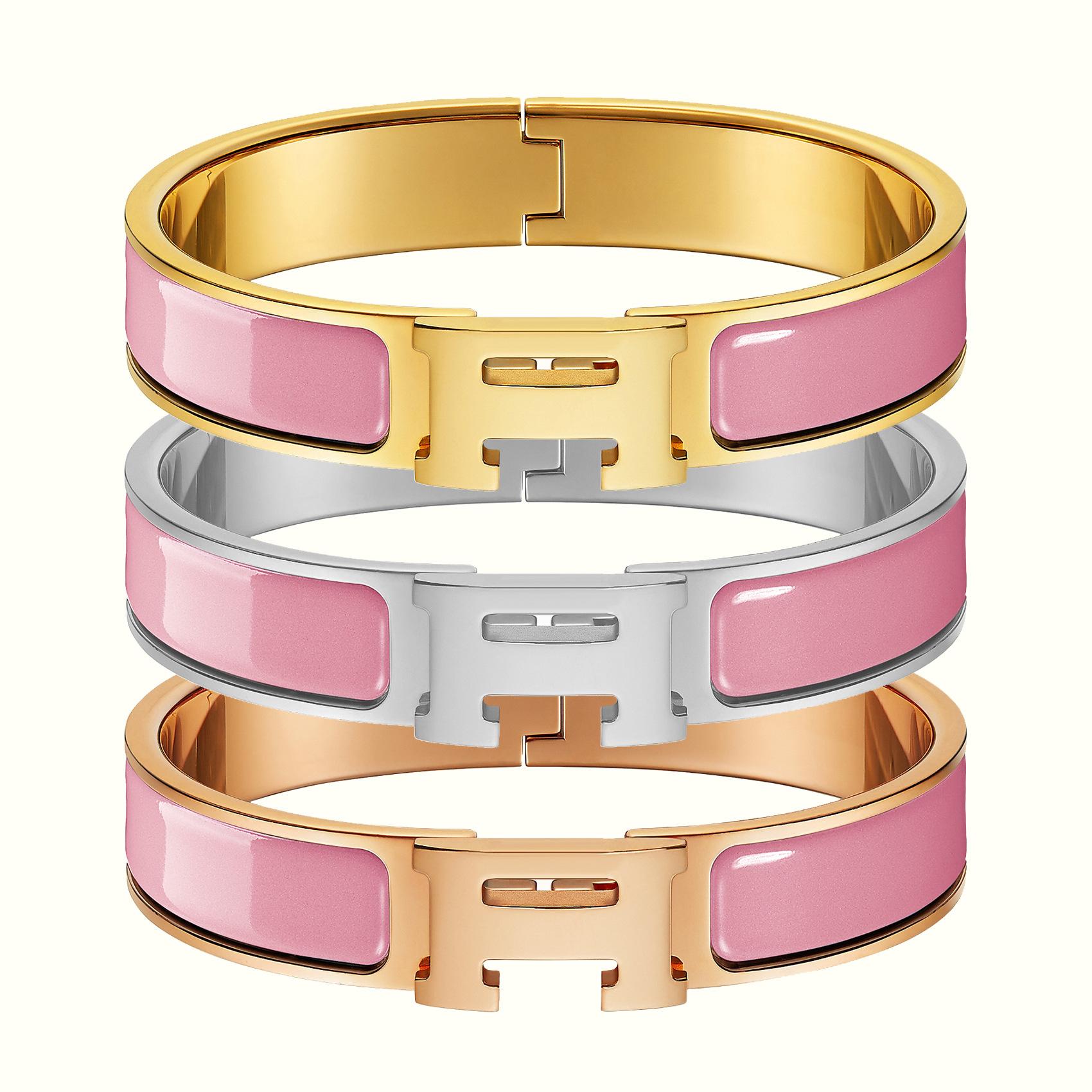 

Classic H-letter Bracelet, Multi-color Enamel Bracelet, Electroplated 18k Gold, Rose Gold 2025 Inner diameter 19CM Rose
