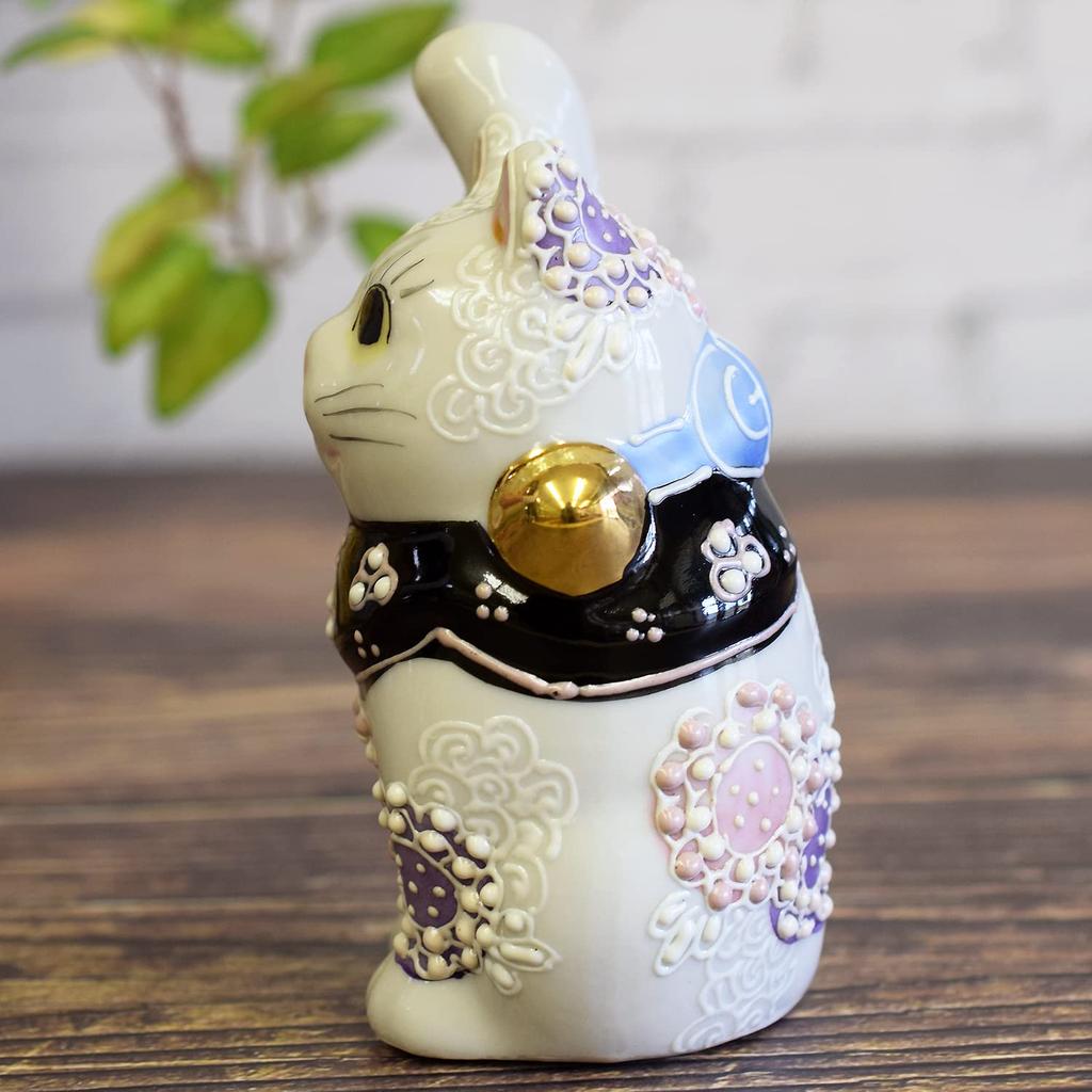 Waza no Kura Stylish Lucky Charm Kutani Ware with Purple Flower Design Perfect for Grand 60th 70th 77th Birthday Feng and Interior Right-Handed