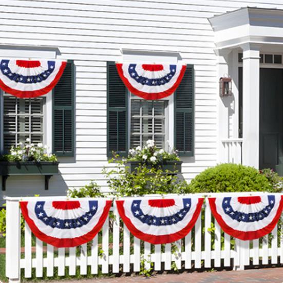 4th of July Outdoor Decoration, American Flag Porch Sign, Red White Blue Hanging Banner, USA Pleated Fan Flag, Patriotic Windsock for Independence Day