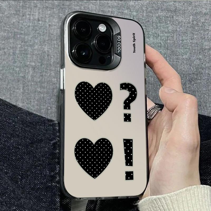 

Polka Dot Heart Question Mark Pattern Phone Case For iPhone 17 16 15 14 13 12 11 Pro Max XS X XR 7 8 Plus 16E Air SE 2020 Cover iPhone SE (2020) чёрный