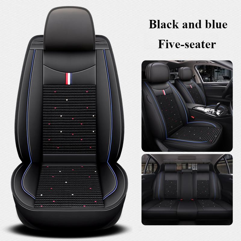 5-seats High-Quality Full-Coverage Leather & Ice Silk 3D Car Seat Covers - Universal Fit, Breathable, Anti-Slip, Easy to Install