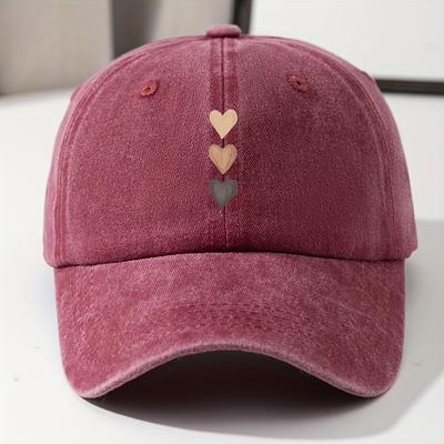 Comfortable Style Women'S Casual Baseball Cap With Adjustable Heart-Shaped Print Design Outdoor Activities And Sun Protection