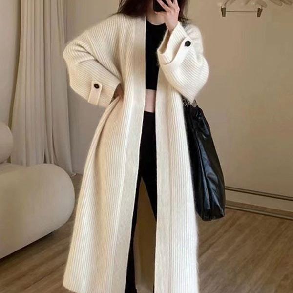 Autumn Winter Women Button Long Sleeve Knitted Long Cardigan Coats Lady Baggy Knitwear Sweater
