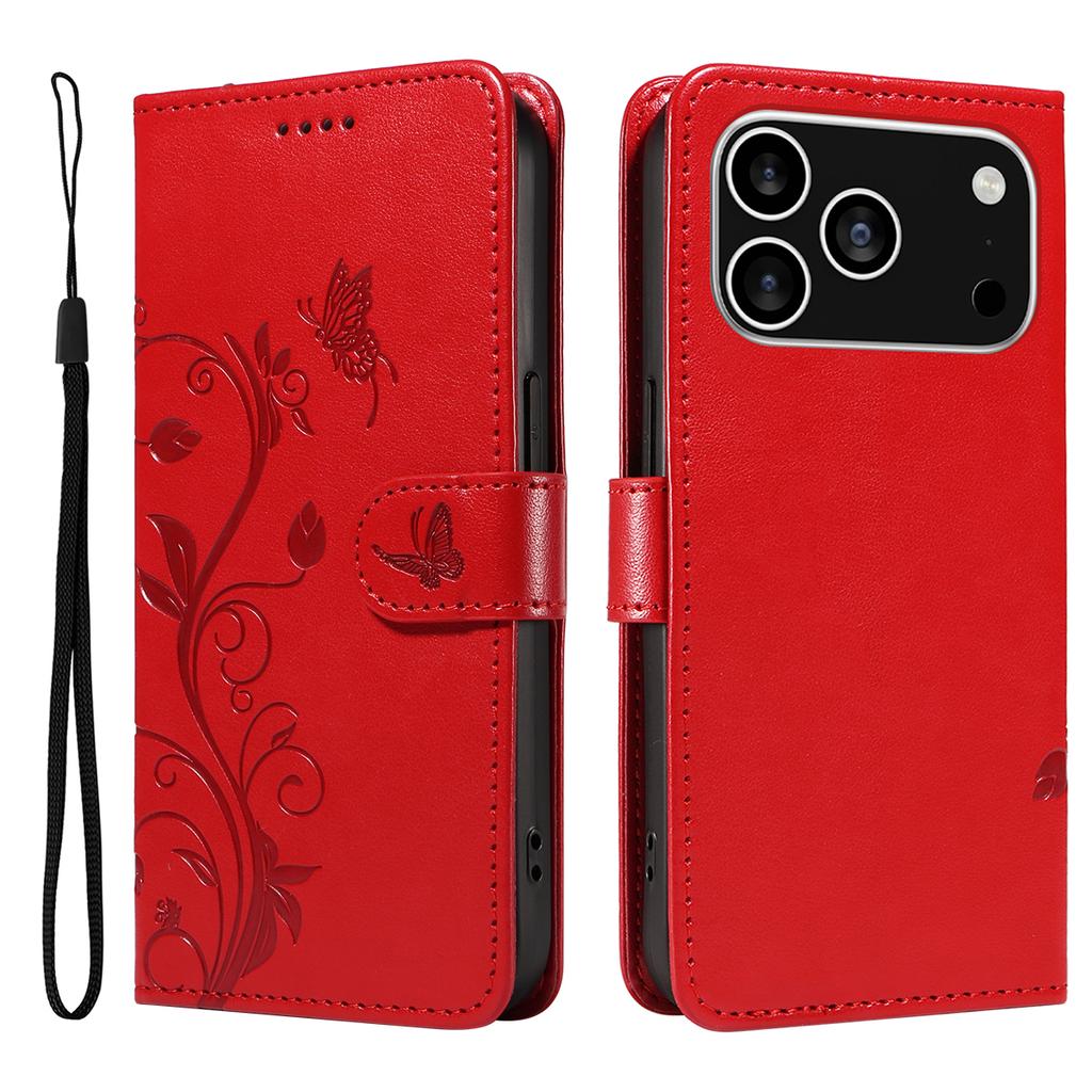 For iPhone 17 Pro PU Leather Cases Flower Pattern Wallet Stand Phone Cover with Strap