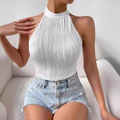 2025 Elegant Halter Cutout Slim Fit Crop Top: European & American Summer Style