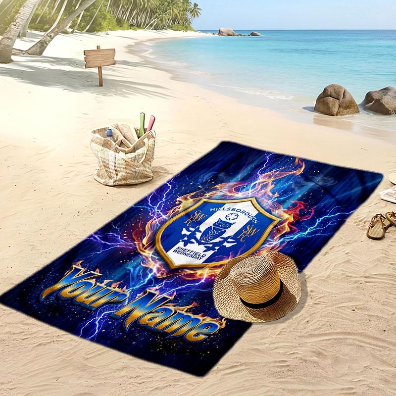 Sheffield Wednesday FC Personalisiertes Bedrucktes Strandtuch Fußballlogo Unterstützung Benutzerdefinierter Name Text Absorbierendes Handtuch Für Sport Reisen Besonderes Geschenk