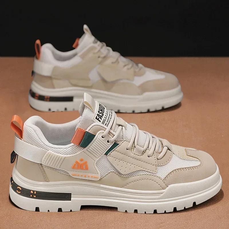 

Men Casual Sneakers Spring PU Leather Hombre Zapatos Mesh Breathable Casual Shoes for Men Wear-resistant Outdoor Comfort Tenis 39 хакі