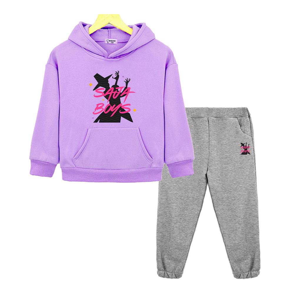 Saja Boys Hoodie Fleece Sweatshirt Jacket 2pcs Pullover+pant Kpop Demon Hunters Autumn Boy Girl Hooded Sets Kids Boutique Clothe