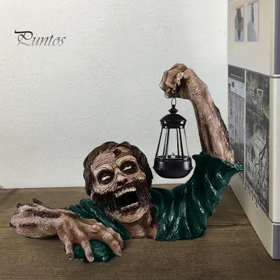 Halloween-Zombie-Laternen-Ornament, gruselige LED-Licht-Harzstatue, Ornament für Zuhause, Outdoor, Gartendekoration