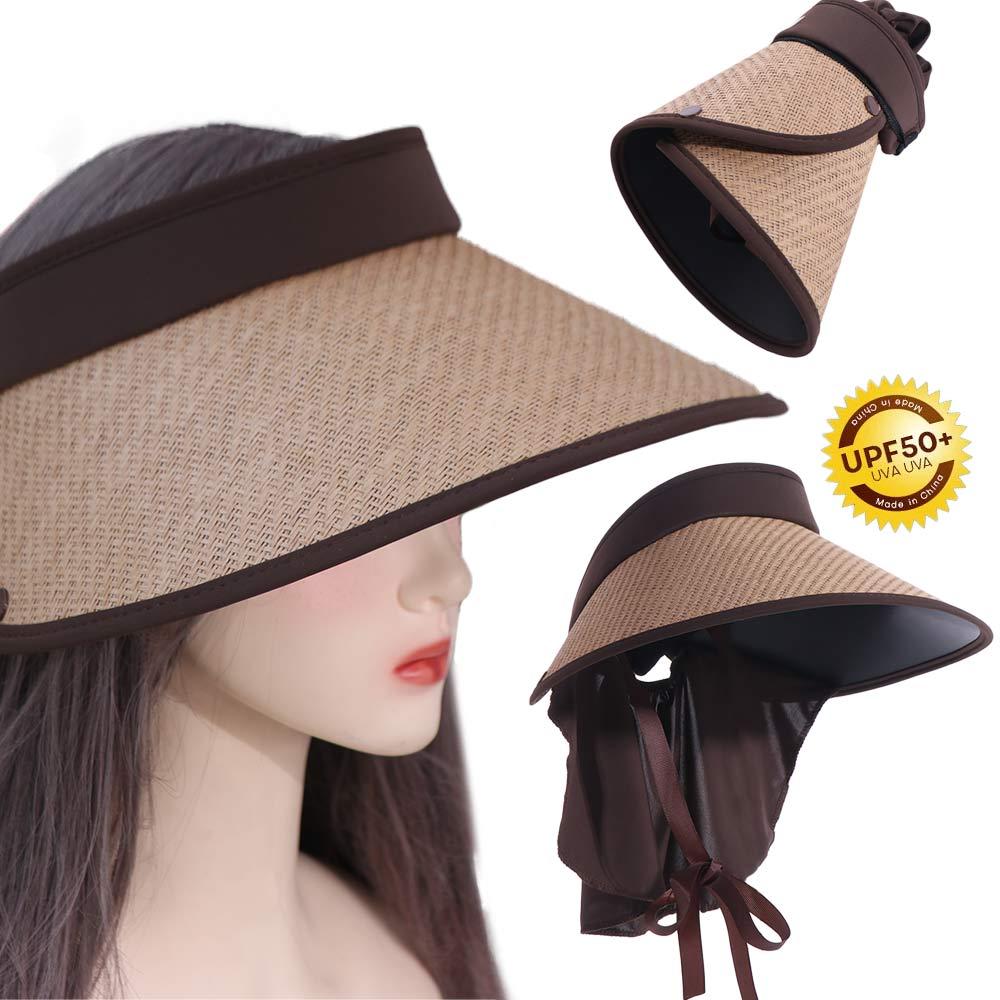 Foldable Sunshade Hat Detachable Shawl Empty Top Sun Hat New Design Straw Cap  Outdoor
