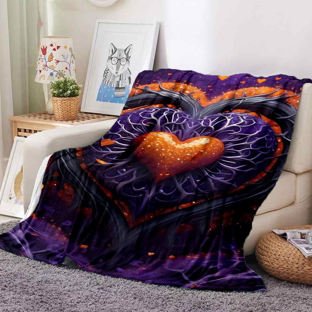 1pc Heart Tree Print Blanket   Lightweight Flannel Throw Blanket For Sofa, Bed, Living Room, Office, Outdoor Travel, Camping